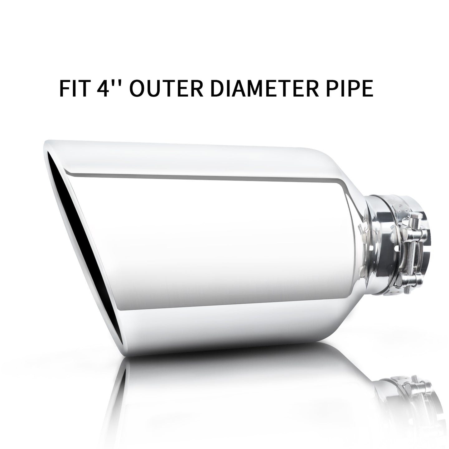 Exhaust Tip 4-inch front view showing polished design and precise fit for tailpipes.
