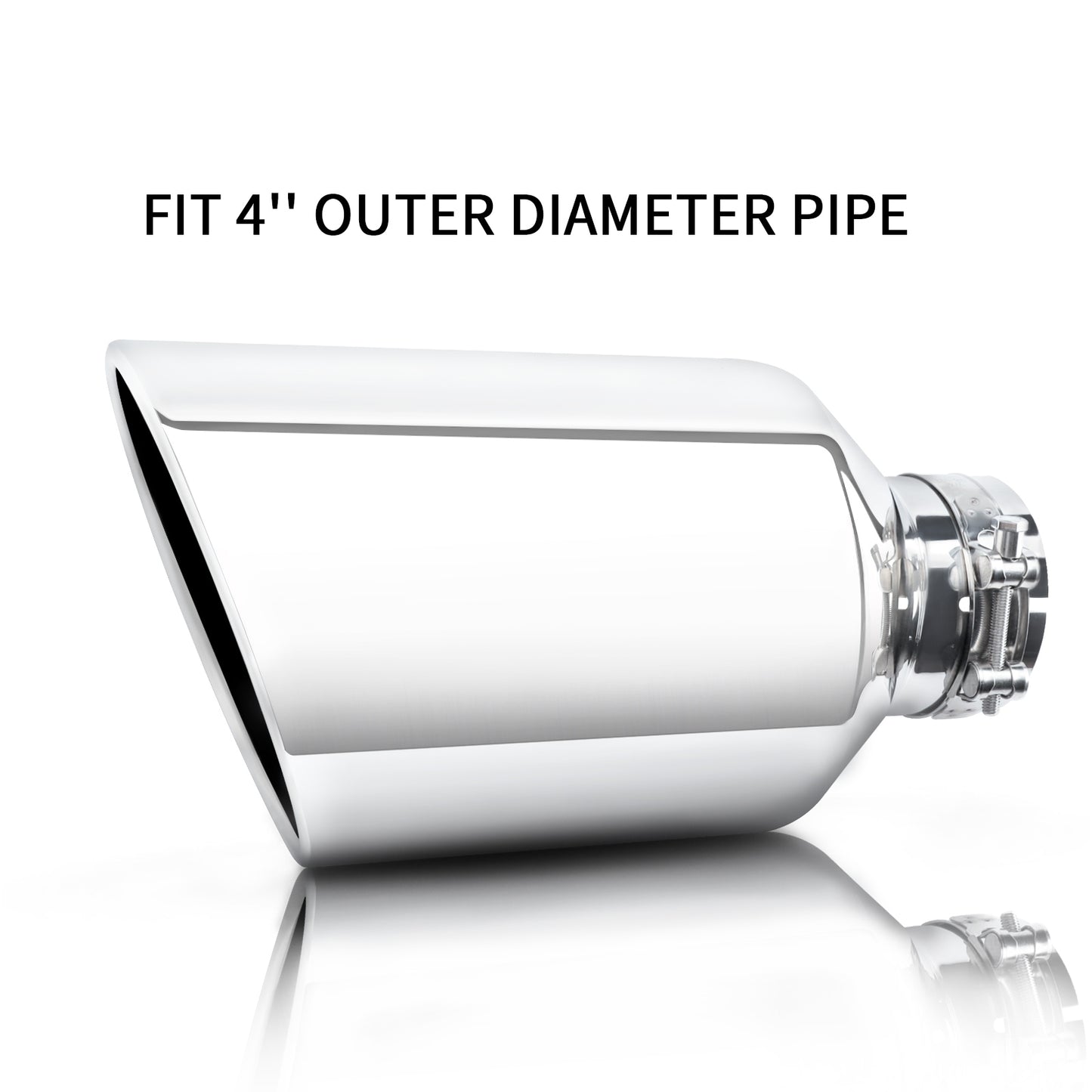 Exhaust Tip 4-inch front view showing polished design and precise fit for tailpipes.