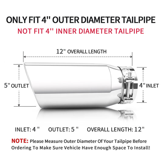 MONOKING Exhaust Tip 4" Inlet 5" Outlet 12" Clamp-On Universal Fit