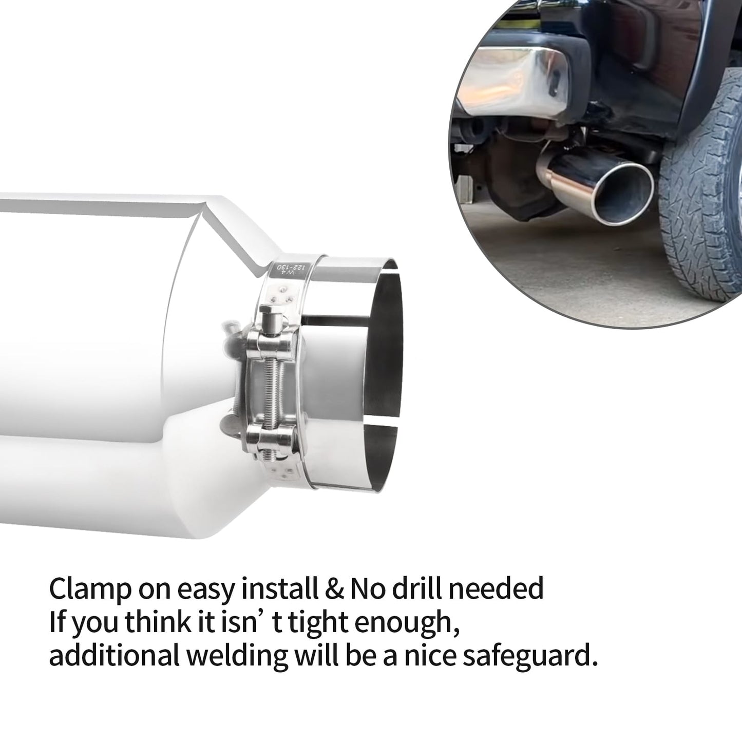 4x5x12 exhaust tip installed on compatible tailpipe, showing proper fit and alignment.