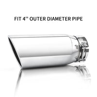4x5x12 exhaust tip front view on white background, showing polished finish and universal fit for trucks.