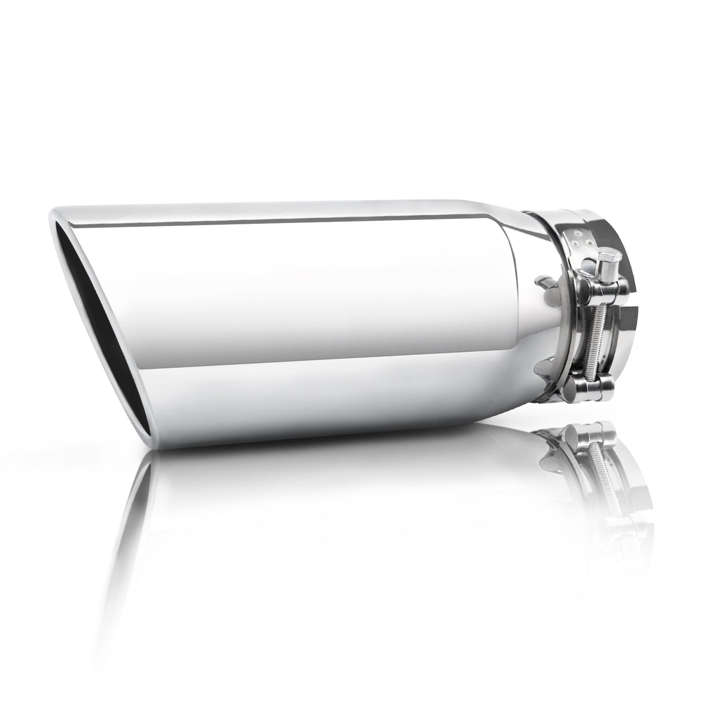 4x5x12 exhaust tip front view on white background, showcasing design and polished finish.