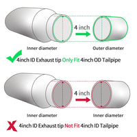4" inlet 6" outlet 12" black exhaust tip compatible sizes for inner and outer diameter