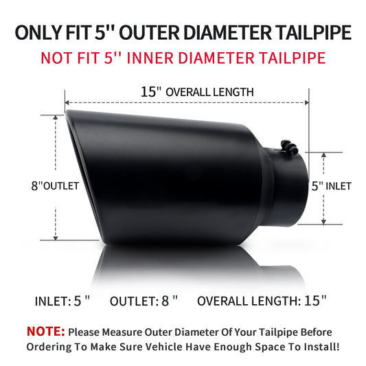MONOKING Exhaust Tip 5" Inlet 8" Outlet 15" Clamp-On Universal Fit