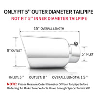 Exhaust tip fits 5" outer diameter only, not suitable for 5" inner diameter