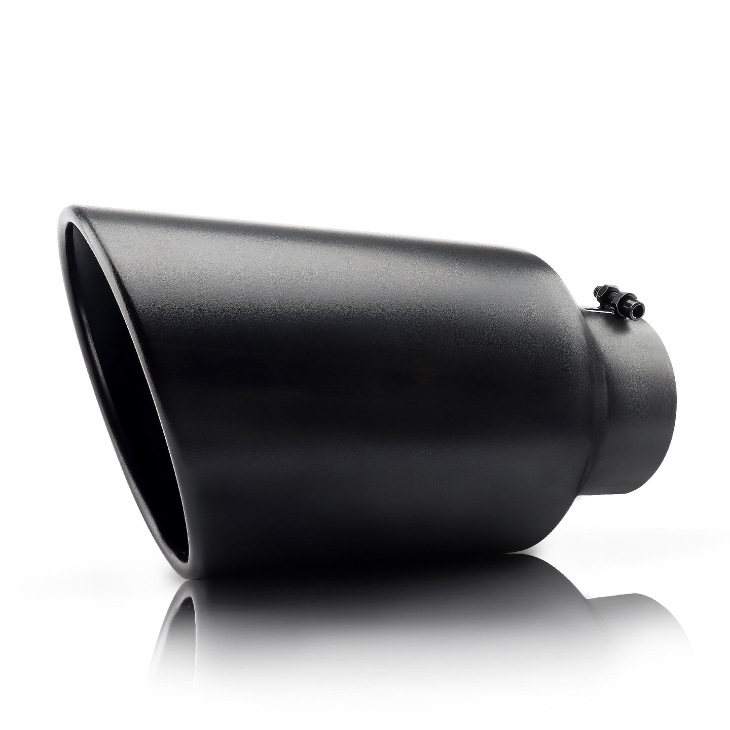 Front view of black exhaust tip showing sleek design
