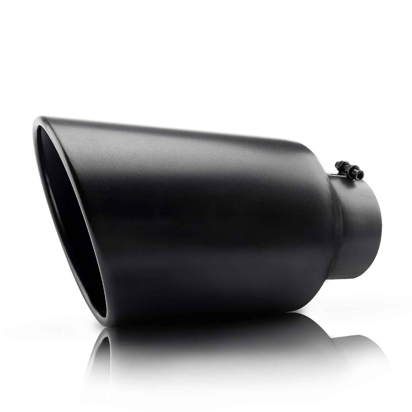 Front view of black exhaust tip showing sleek design