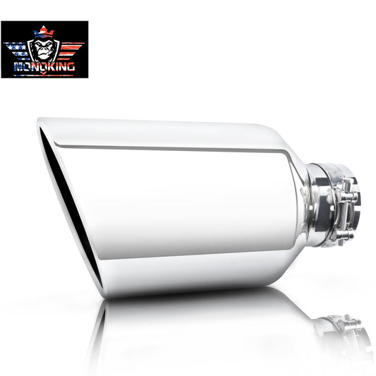 Exhaust Tip front view on white background showing sleek polished design and universal fit for trucks and pickups.