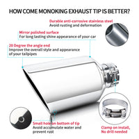 Exhaust Tips installation guide showing correct usage and step-by-step mounting for tailpipes.