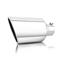 Silver Exhaust Tip front view on white background, fits 4-inch tailpipes, durable stainless steel, enhances truck rear appearance.