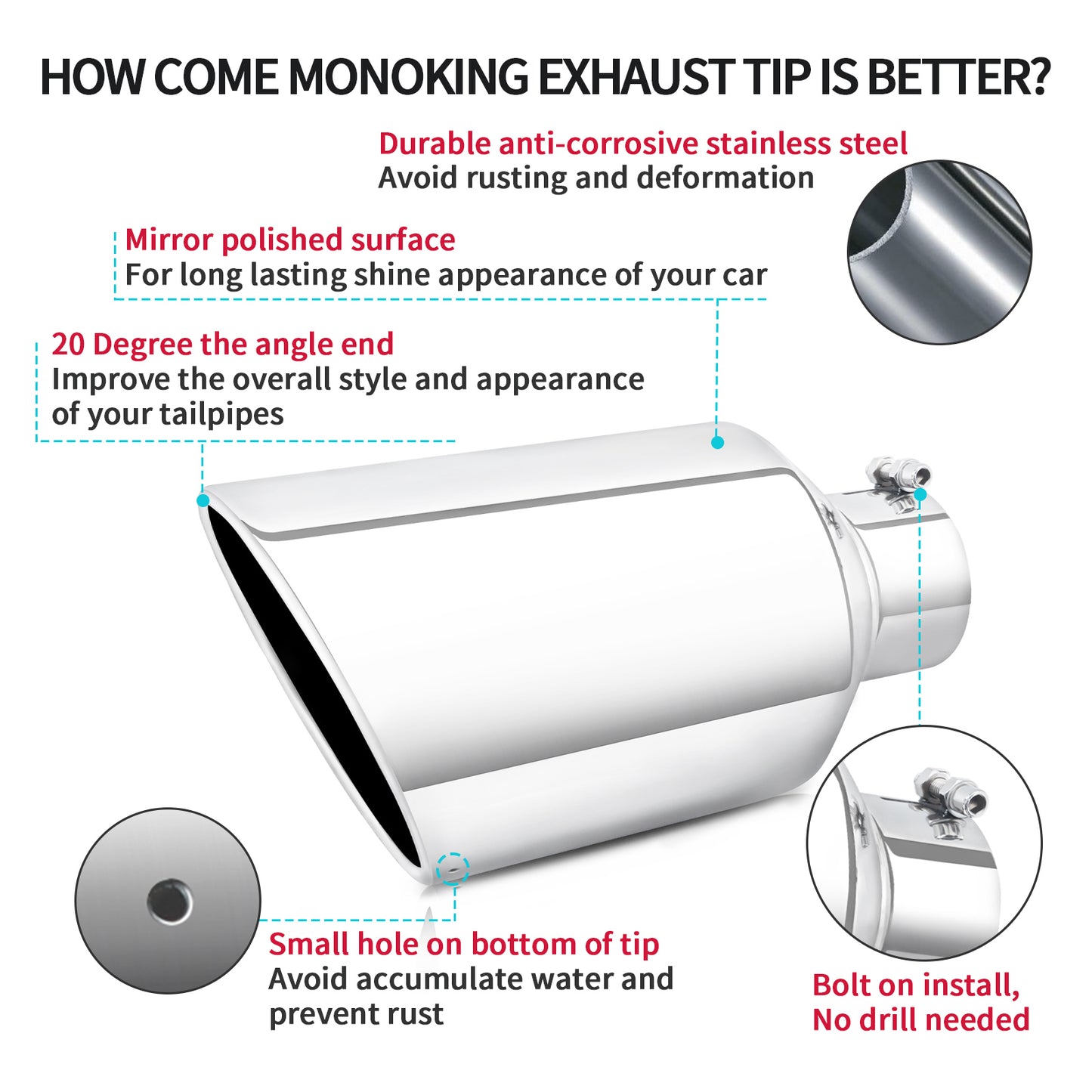 Silver Exhaust Tip installation tips and usage guide for 4-inch tailpipes, easy bolt-on setup, protects original exhaust.