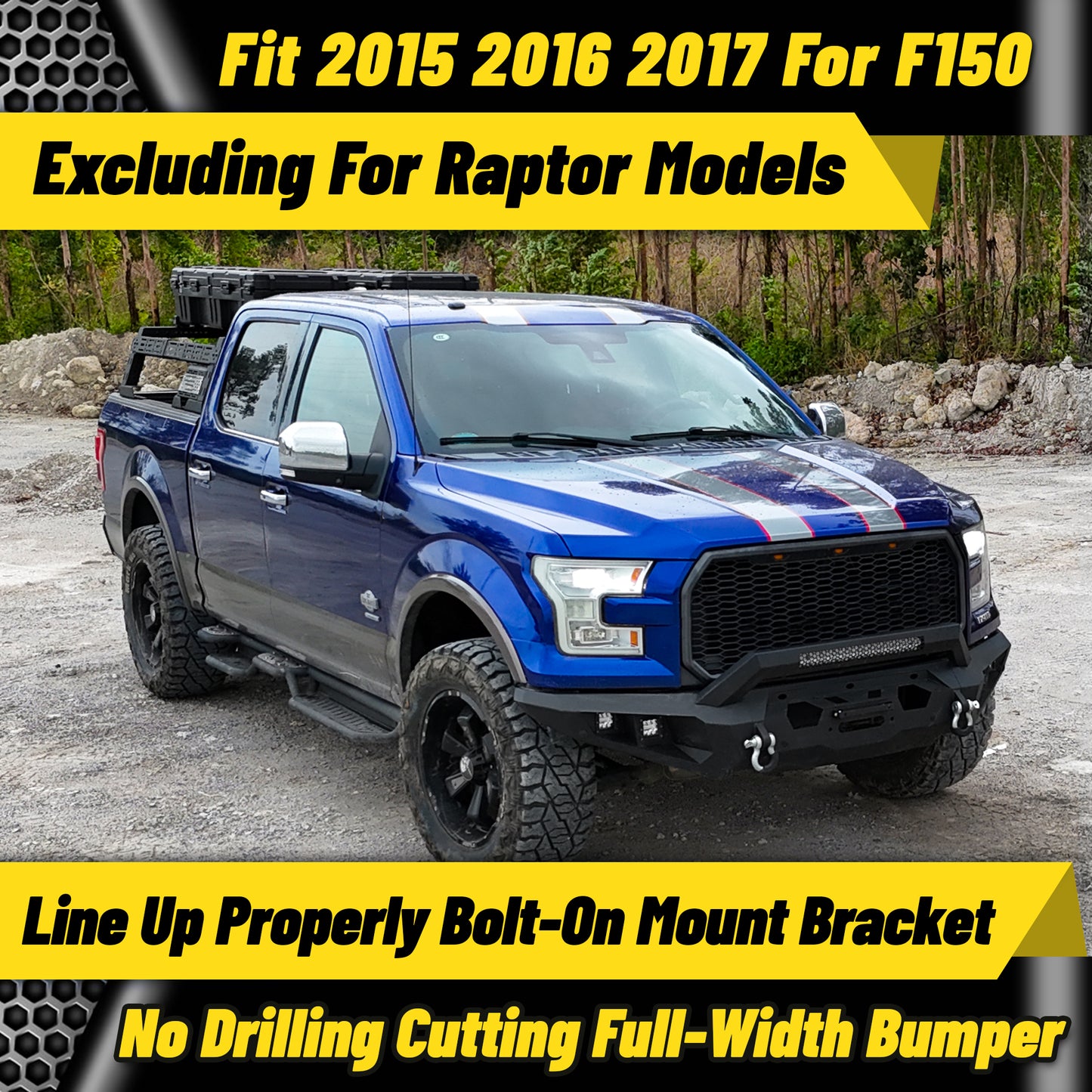 Front bumper perfectly fits 2015–2017 Ford F-150 pickup models.