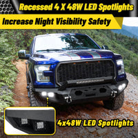 Front bumper with integrated lights for 2015–2017 Ford F-150, enhancing nighttime driving safety.