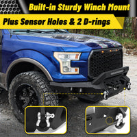 Front bumper for 2015–2017 Ford F-150 pickup with added D-ring for towing.