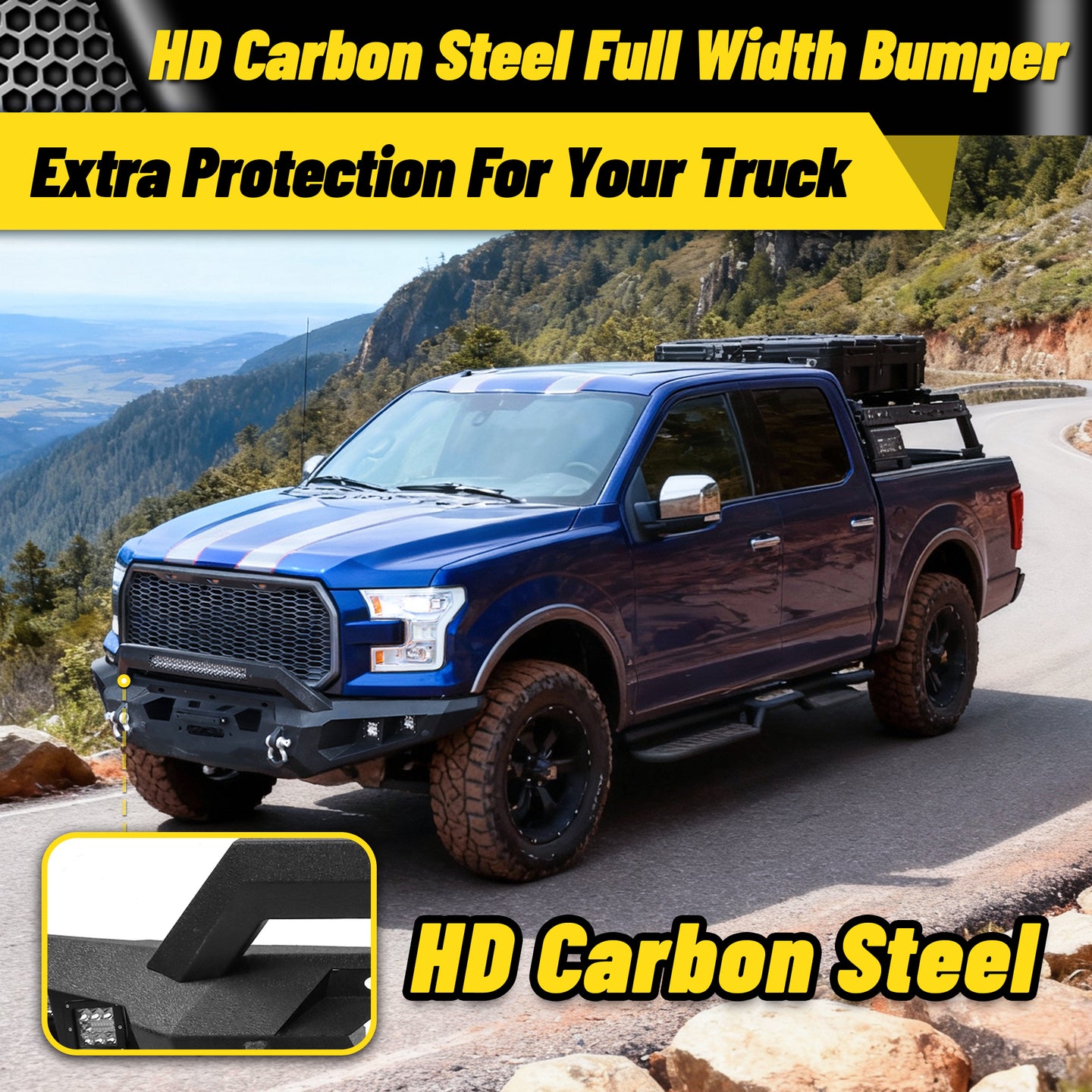 Front bumper protects your 2015–2017 Ford F-150 pickup from damage.