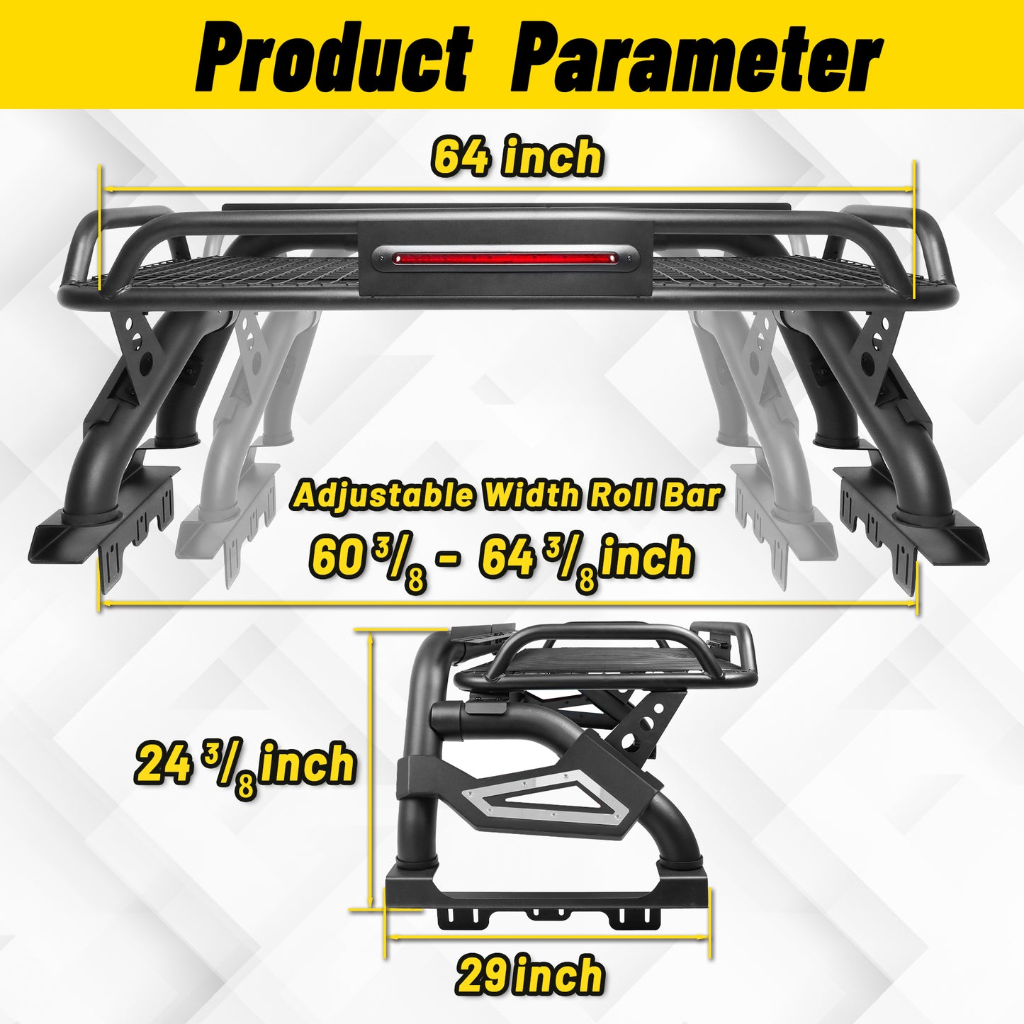 Adjustable Sport Roll Bar for Pickup Truck with Cargo Basket＆3rd Brake Light