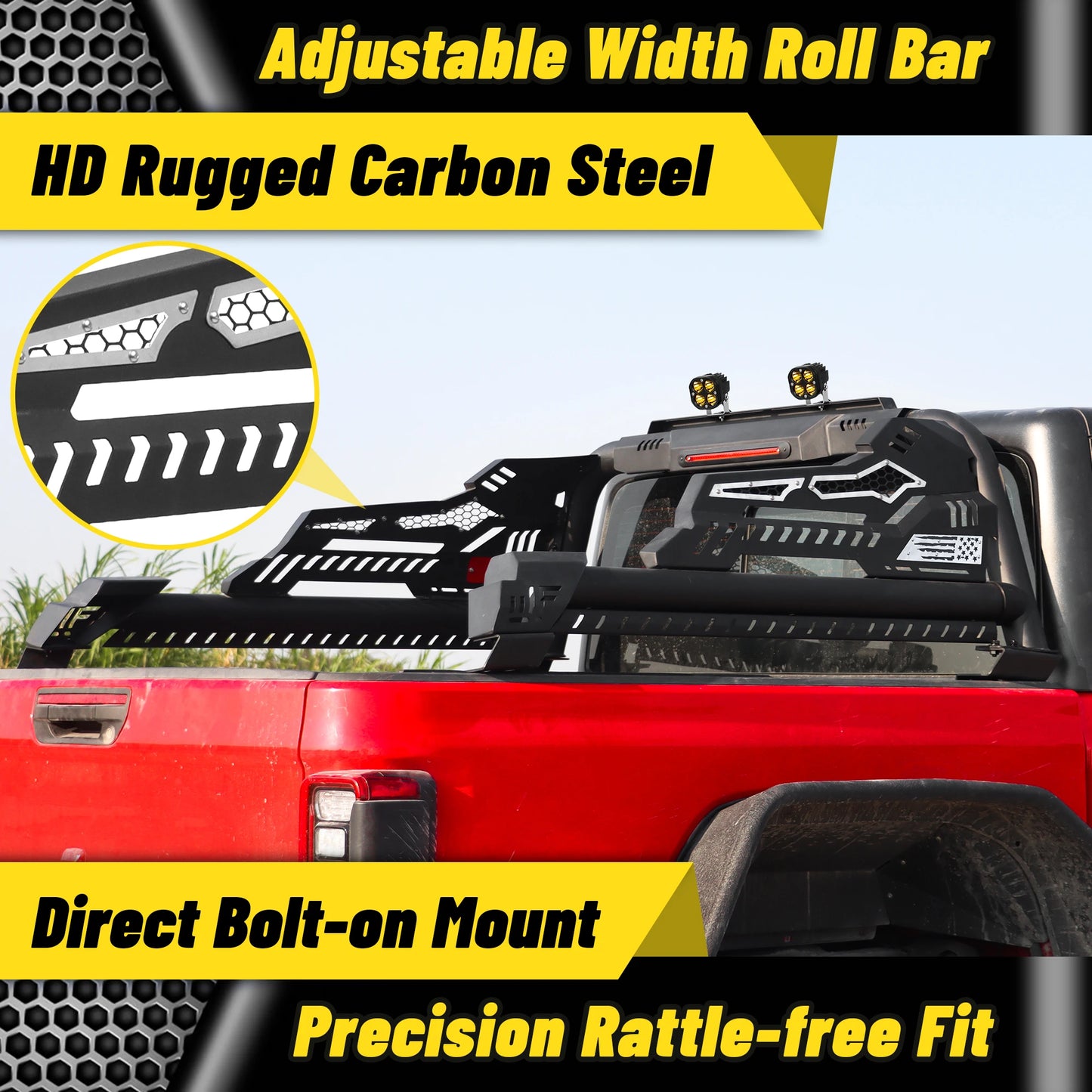 Heavy Duty Roll Bar with 3rd Brake Light for Mid-Size Truck