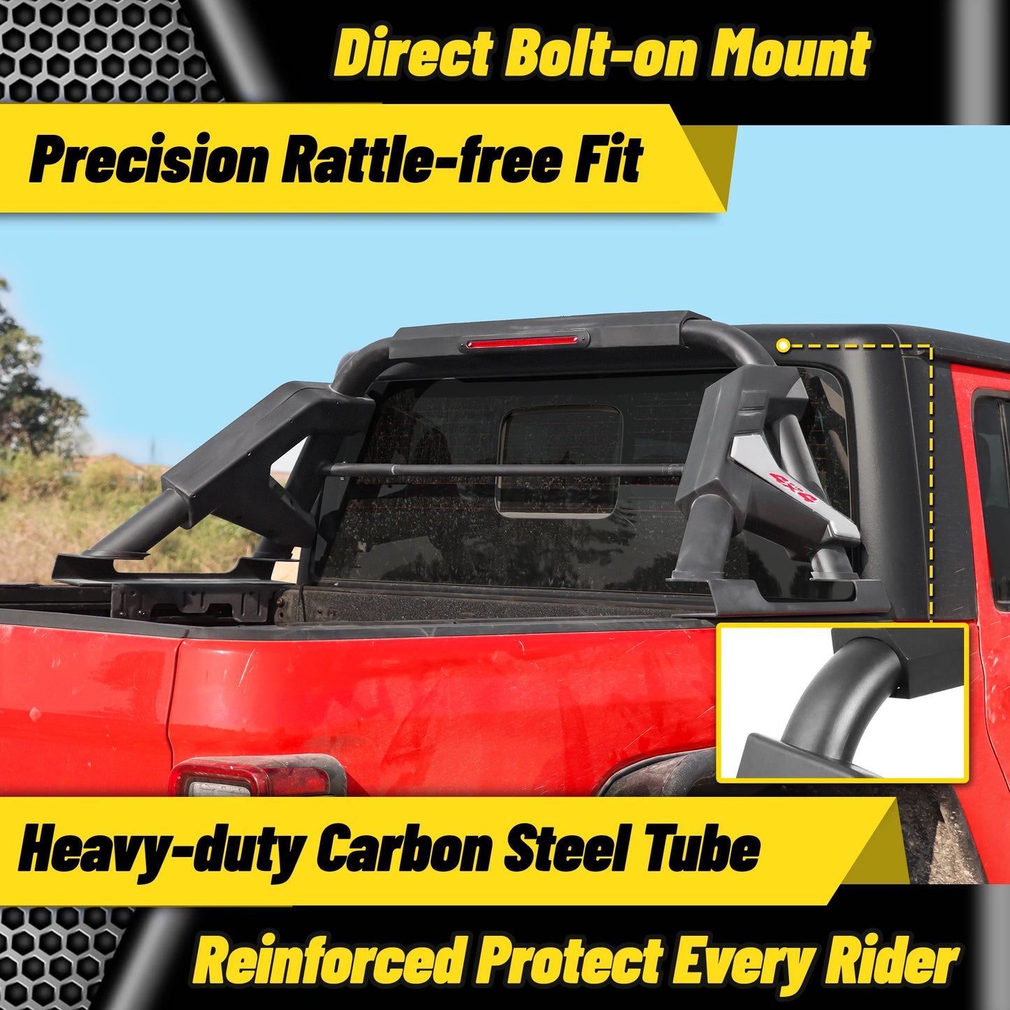 Roll Bar with Chase Rack Sport Bar for Mid-Size Truck – Single Tube Design