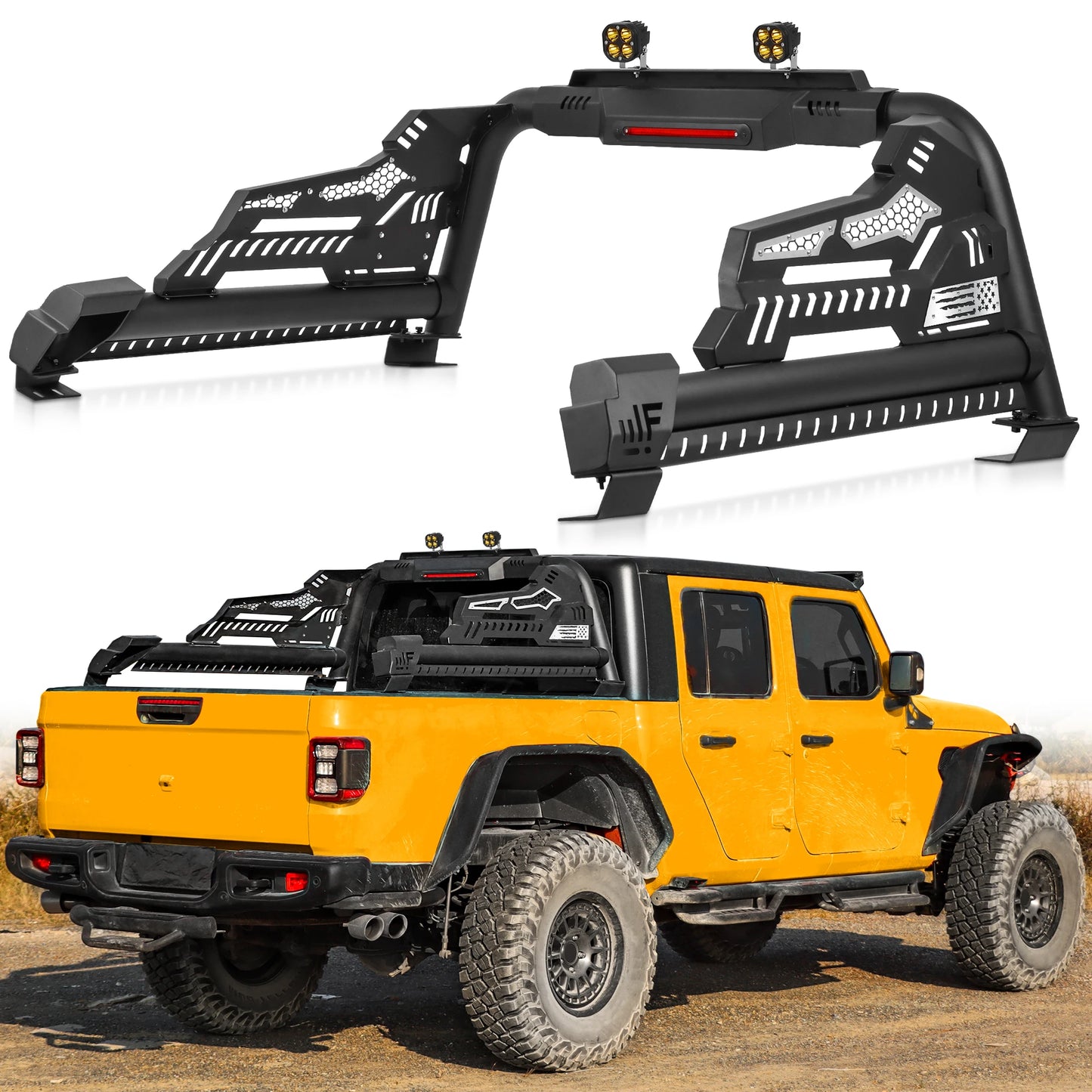 Heavy Duty Roll Bar with 3rd Brake Light for Mid-Size Truck