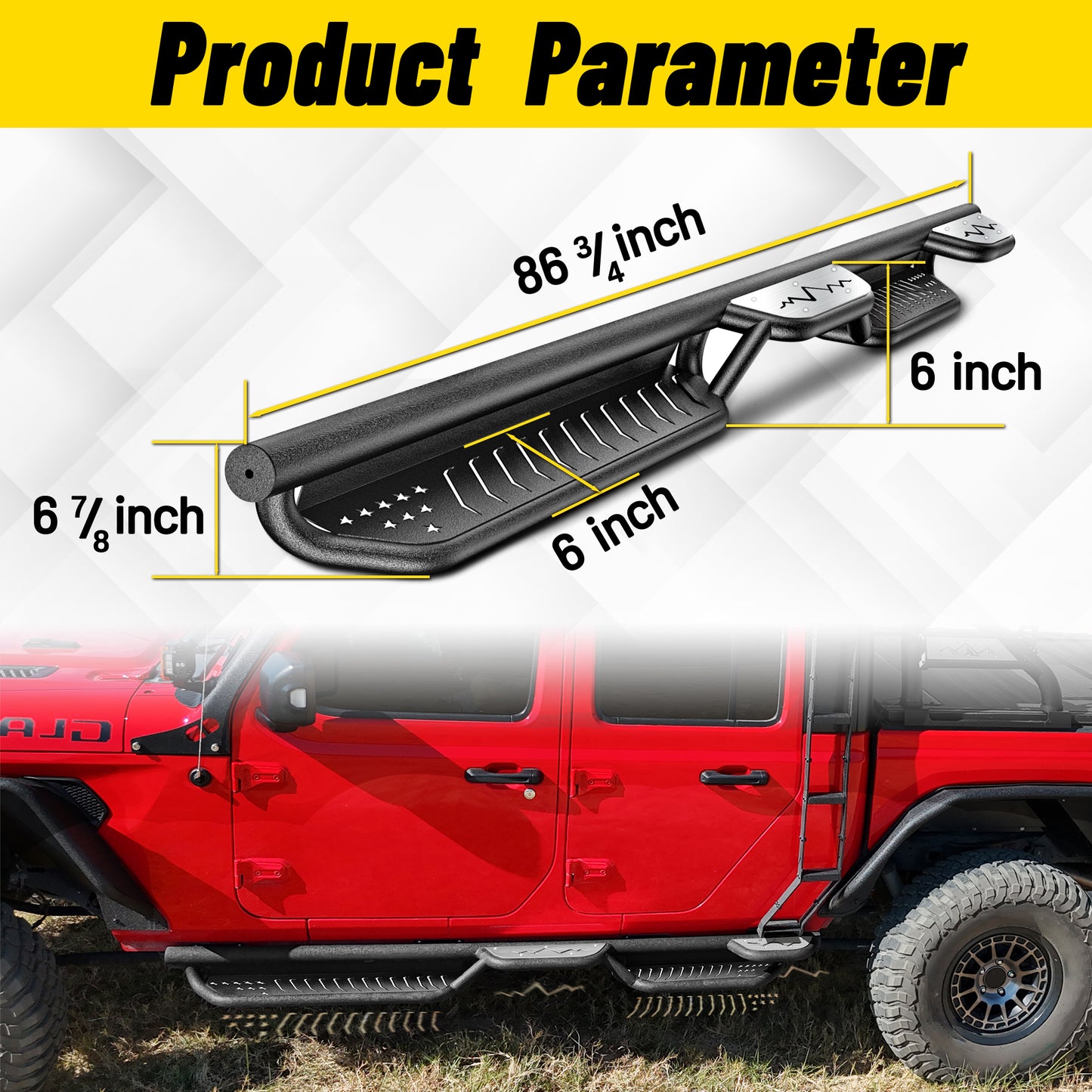 Heavy-duty running boards with exact dimensions for Jeep Gladiator