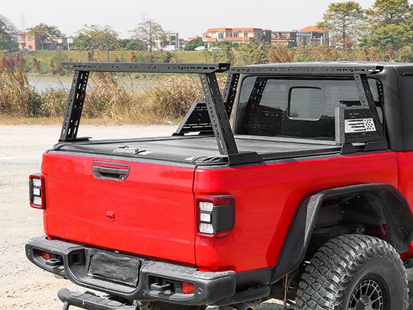 Installed truck bed rack shown from rear view on pickup truck
