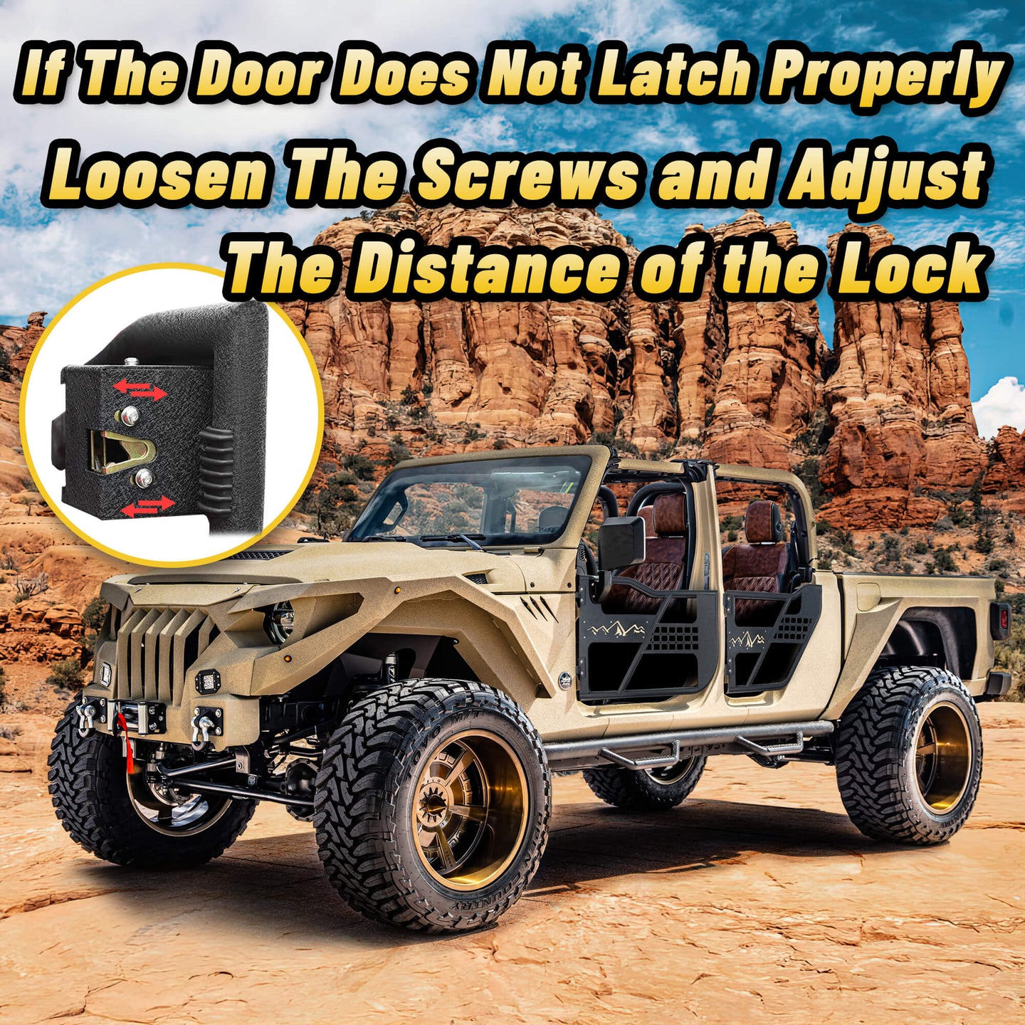 Jeep truck part with adjustable distance and height using screws for easy DIY tuning