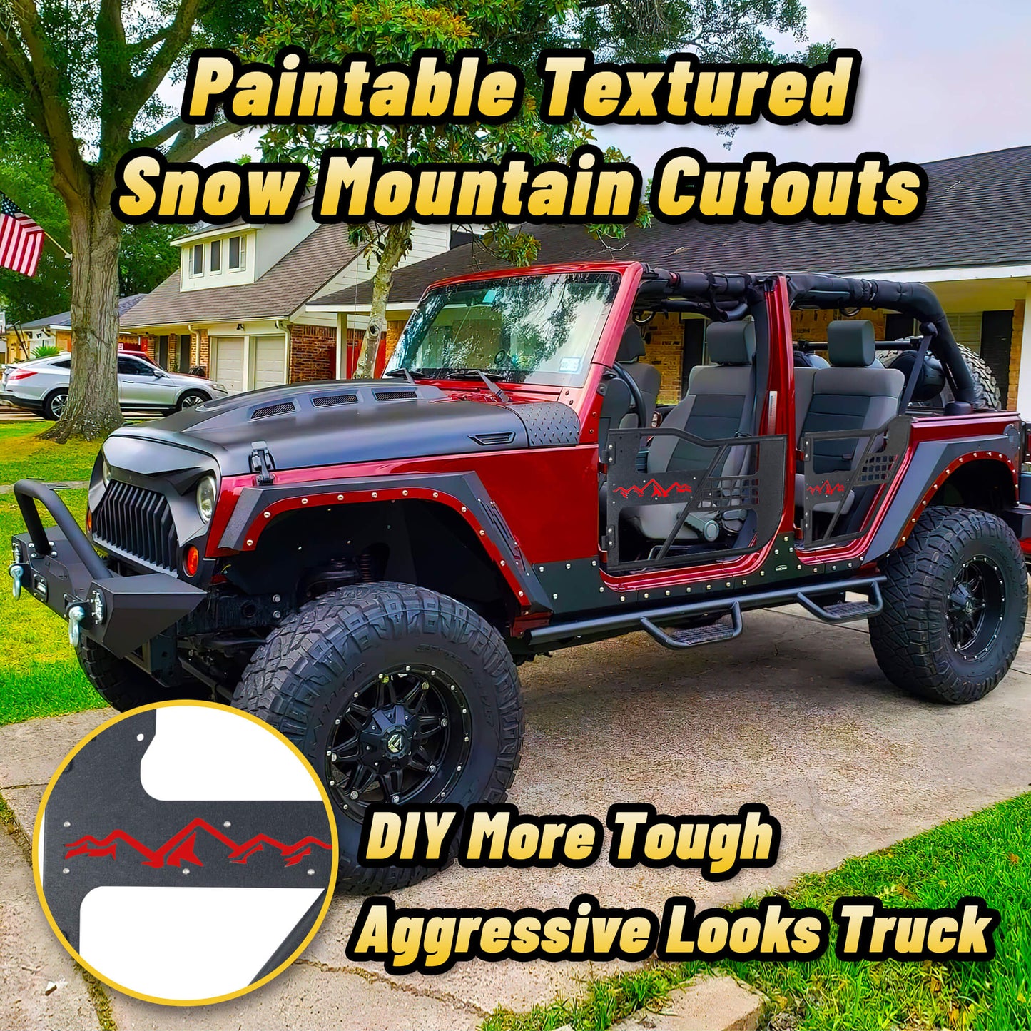 Stylish custom panel for Jeep trucks featuring snow mountain design