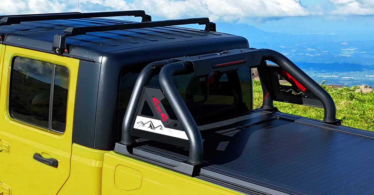 Close-up view of Jeep Gladiator JT roof anti-roll bar showing product details