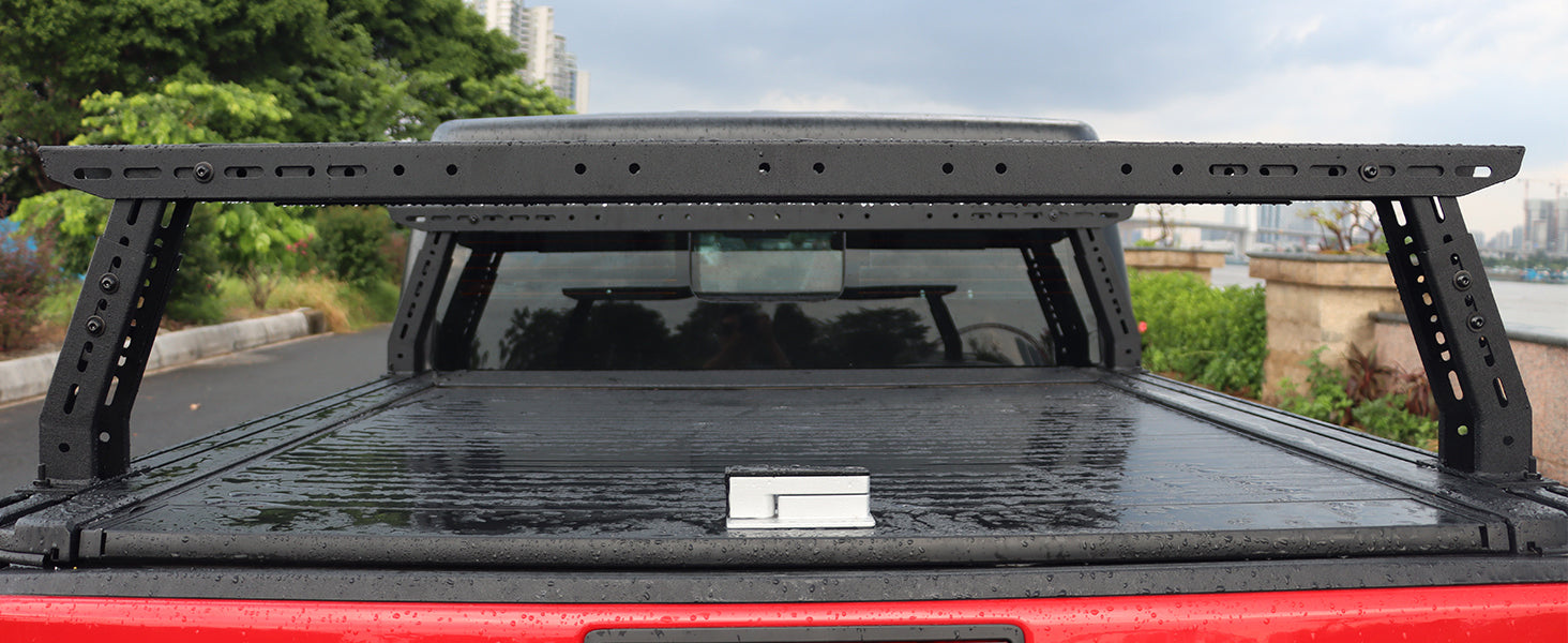 Front view of Jeep Gladiator JT truck bed rack showing full product design
