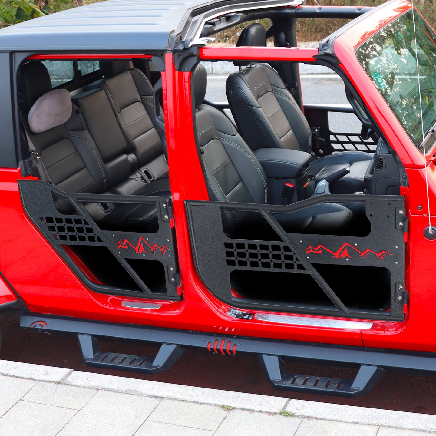 Full display of Jeep truck with Snow Mountain doors installed for off-road adventures