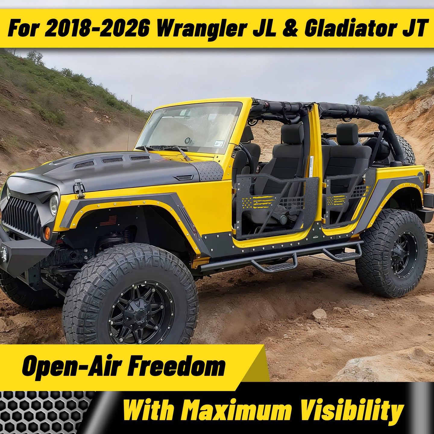 Jeep Wrangler 2018-2026 tube doors for open-air freedom and stable driving