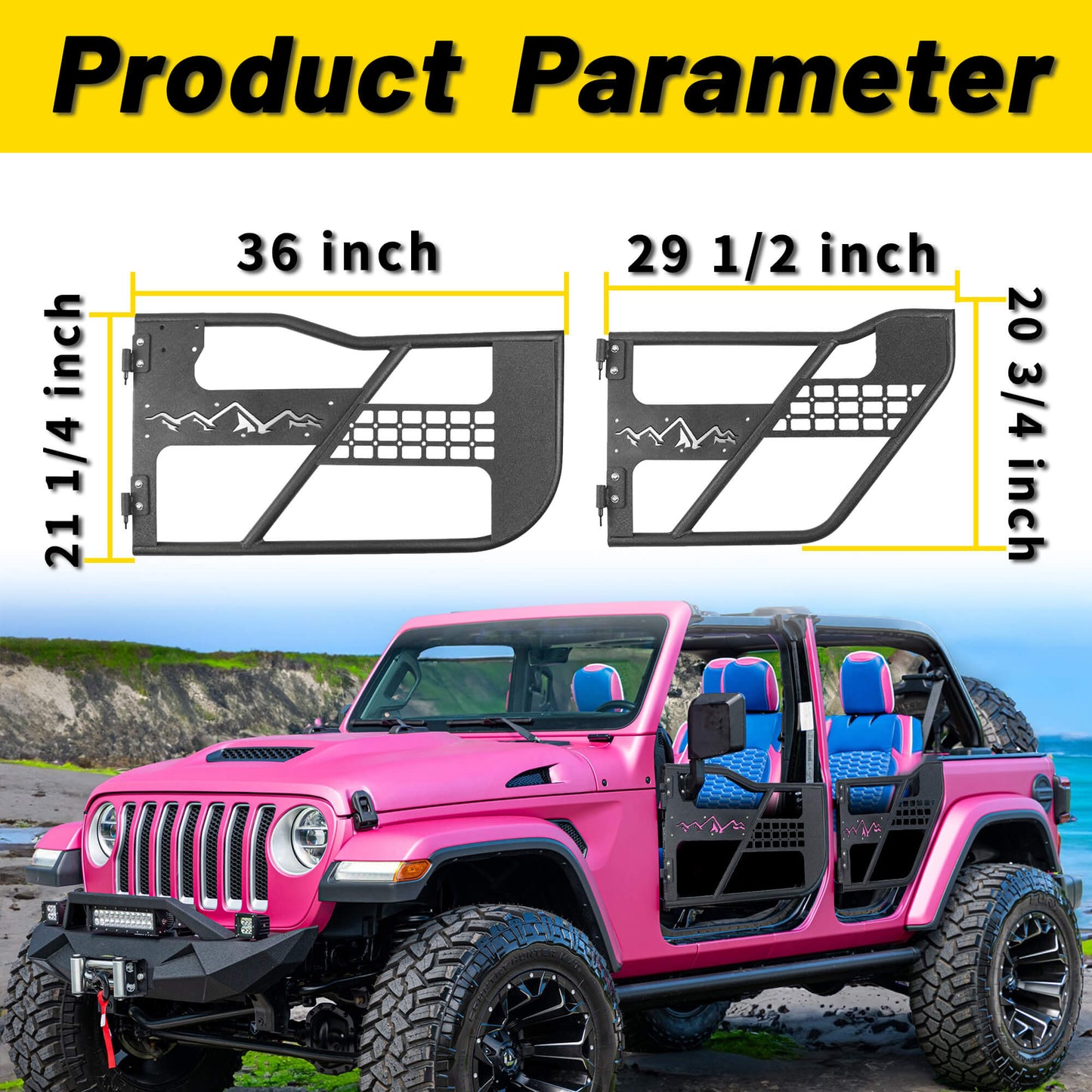 Snow Mountain Jeep Wrangler doors product display with stylish and rugged upgrade