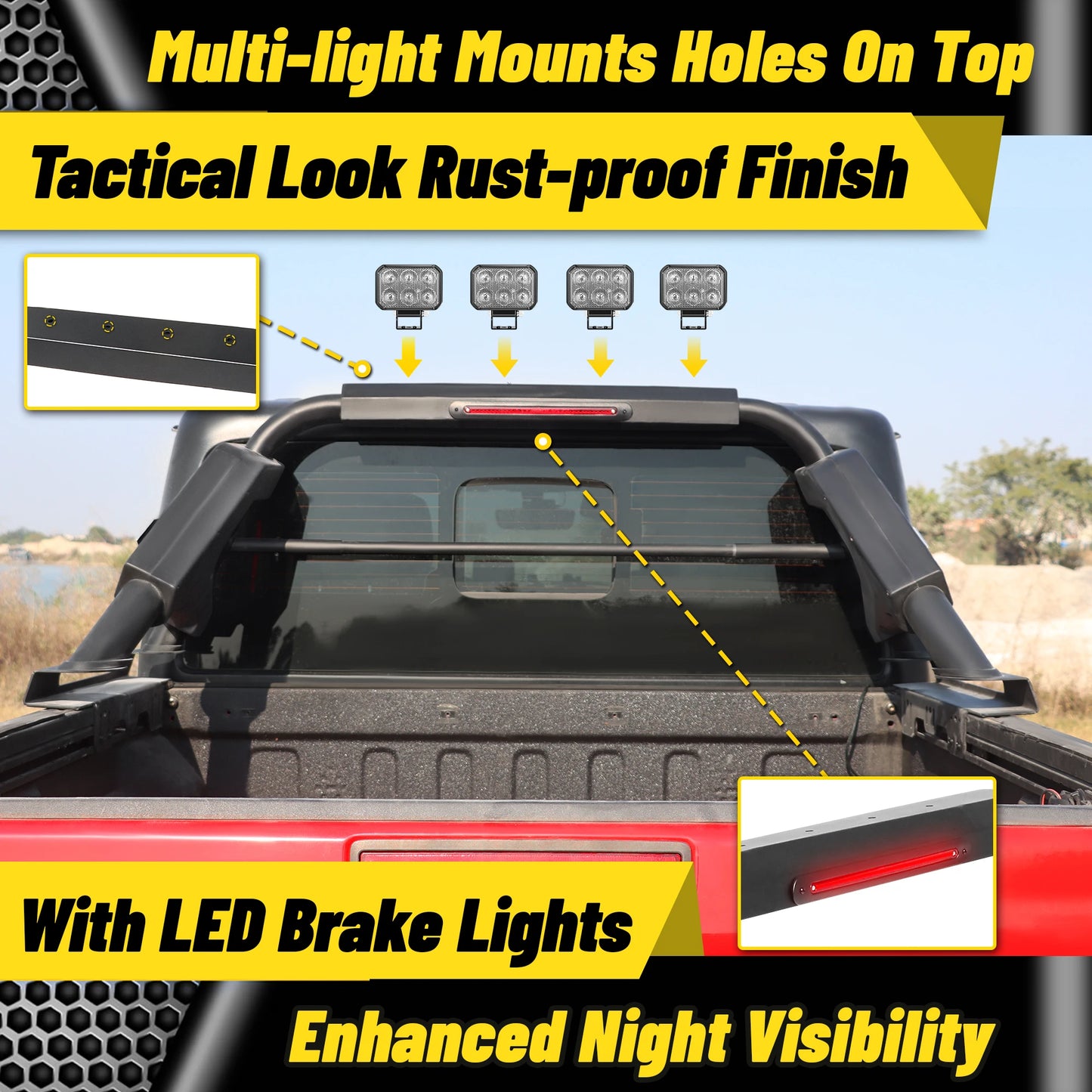 Roll Bar with Chase Rack Sport Bar for Mid-Size Truck – Single Tube Design