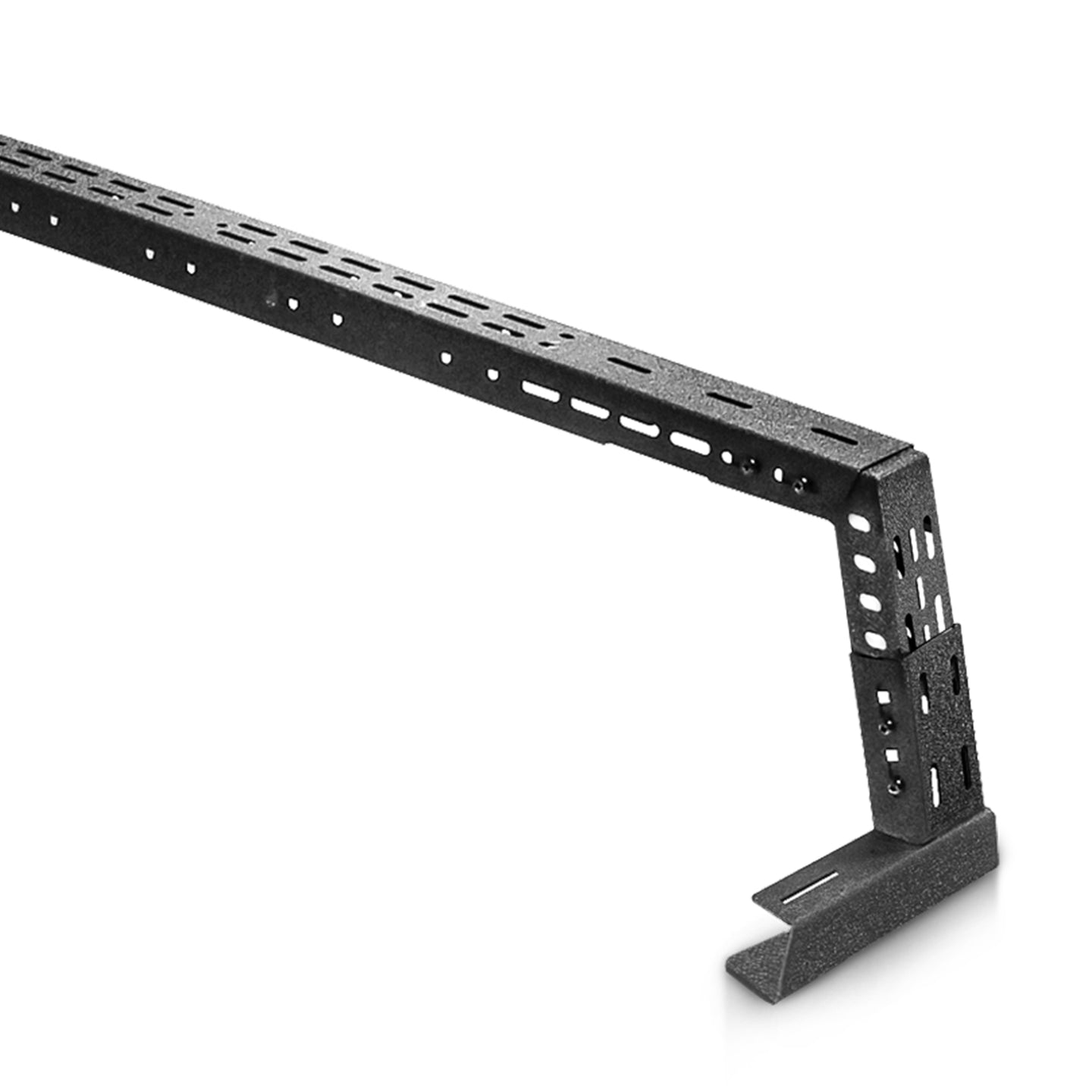 Close-up of low profile truck bed rack highlighting flag design details.