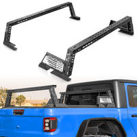 Low profile truck bed rack with flag design installed on compatible pickup trucks.