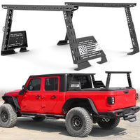 Mid-height bed rack with USA flag design for pickup trucks