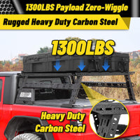 Mid-height truck bed rack with USA flag design, adjustable for any pickup bed.