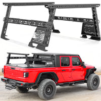 4-bar truck bed rack with flag panel installed on pickup truck, sturdy and perfect for carrying gear.

这个版本：