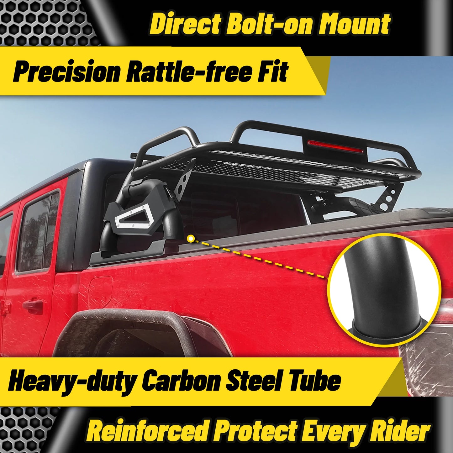 Roll Bar with Cargo Basket, LED Brake Light & Light Rack for Mid-Size Truck