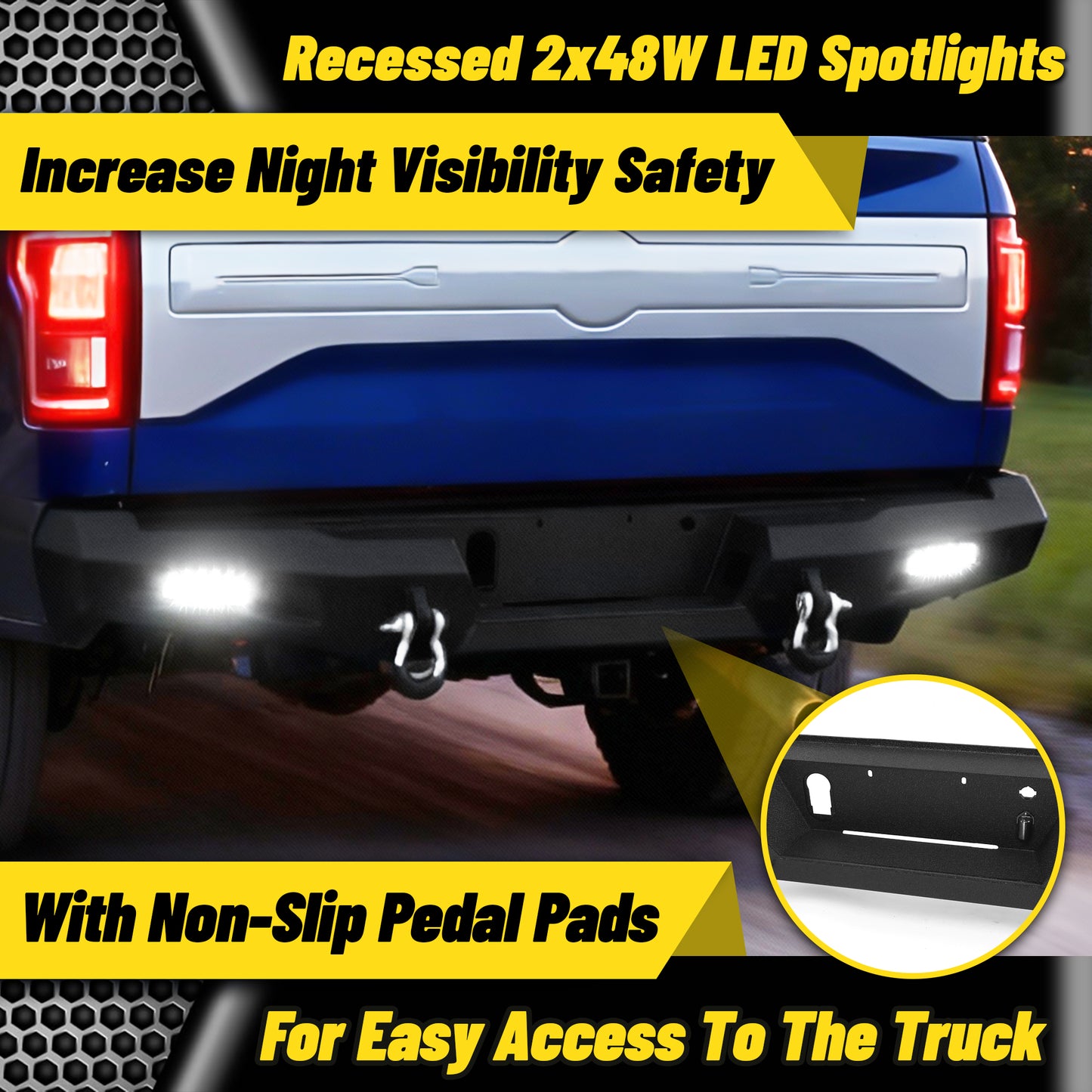 2015-2017 rear bumper with built-in lights for improved nighttime driving safety.