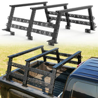 Installed truck bed rack on pickup truck side view showing full setup