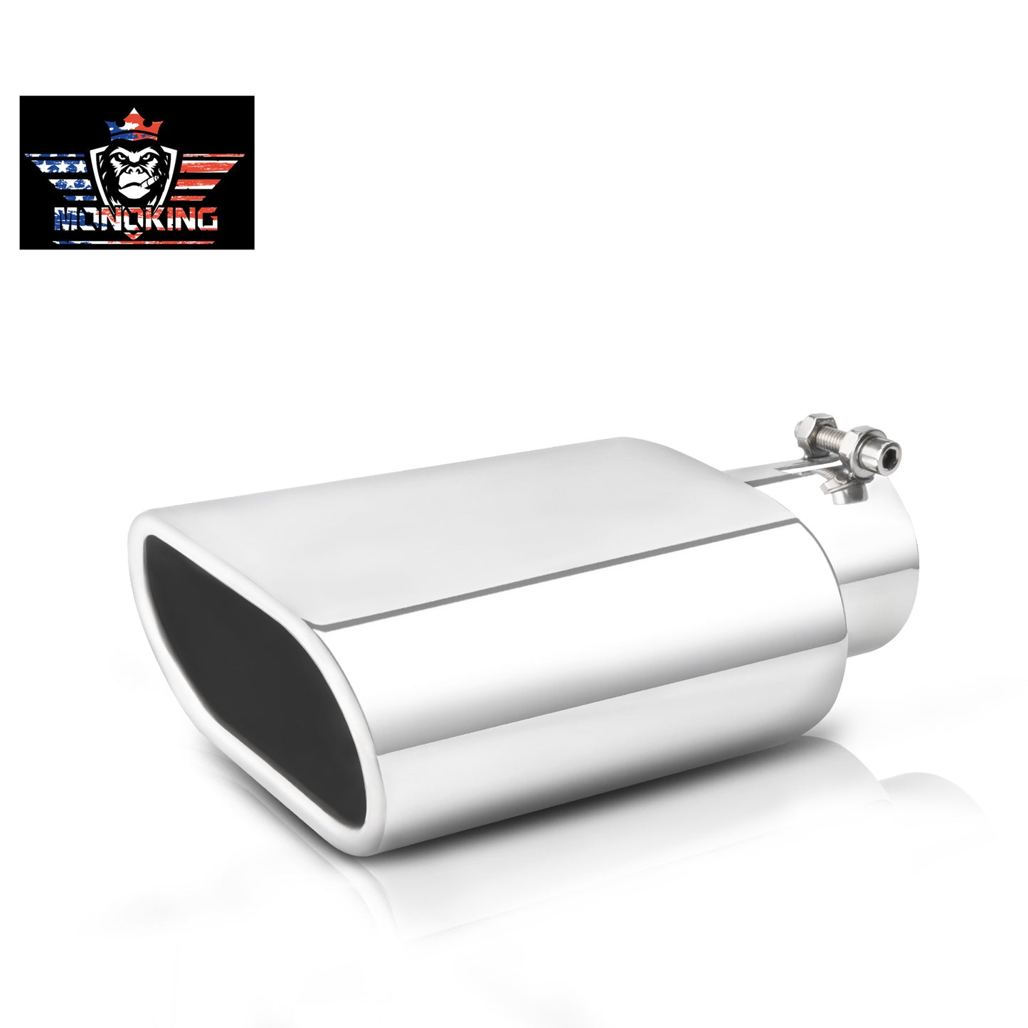 Silver exhaust tip front view 2.5 inch inlet 5.5x3 outlet 9 inch bolt-on