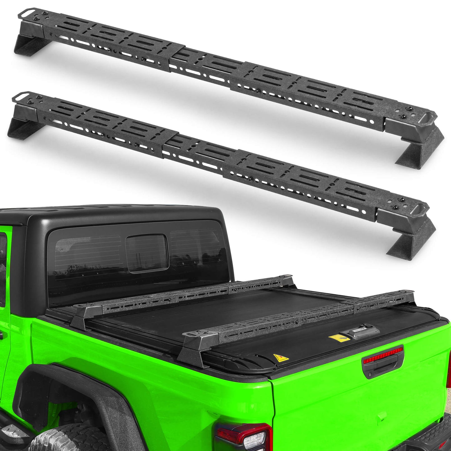 Truck bed rack successfully installed on pickup truck roof.