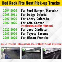 Truck bed rack with flag design, compatible with multiple truck models and years.