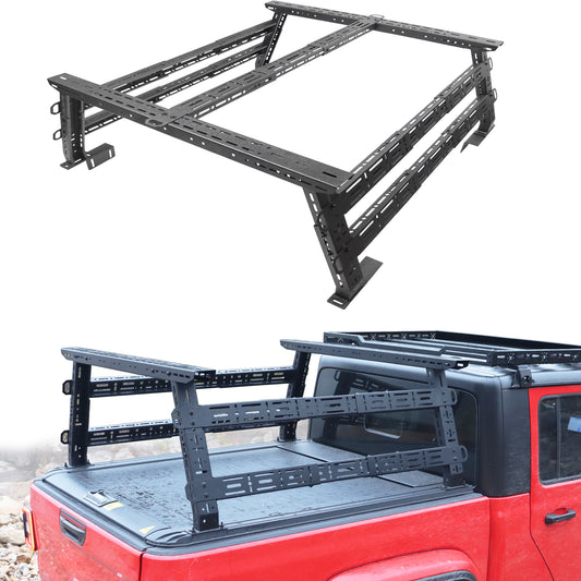 Front view of truck bed rack installed on pickup showing sturdy design and ready-for-use cargo setup