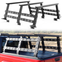 Installed truck bed rack on pickup truck showing full setup for overland gear