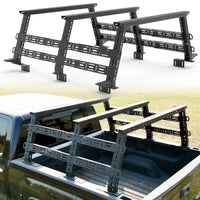 Truck bed rack installed on pickup truck ready for overland and outdoor gear transport.