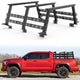 Truck bed rack mounted on pickup truck for carrying outdoor and overland gear.