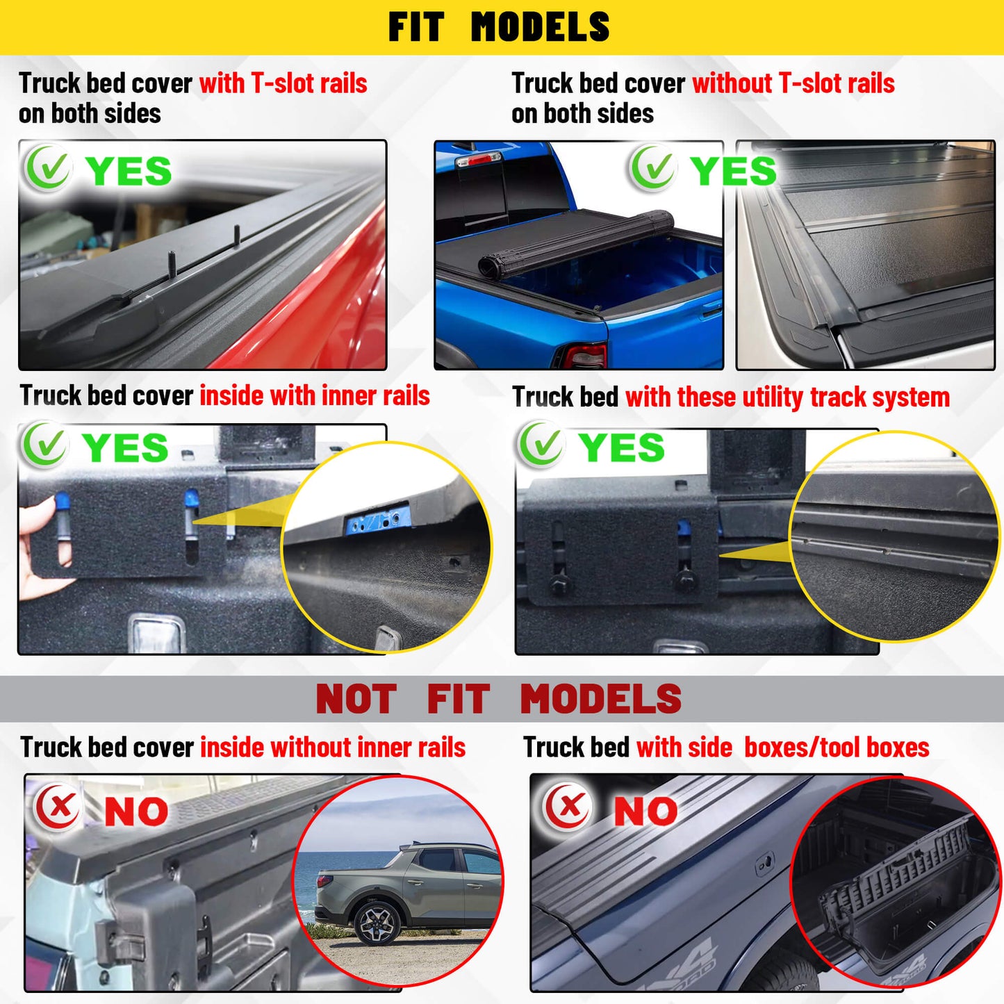 Truck bed rack compatible with various truck types and use scenarios