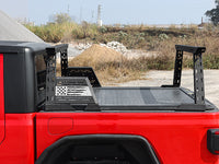 Close-up view of installed truck bed rack at pickup truck rear